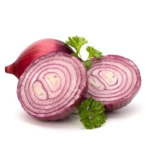 Red sliced onion and fresh parsley still life