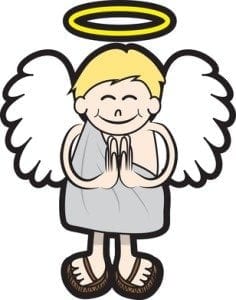 Isolated angel character with halo and wings