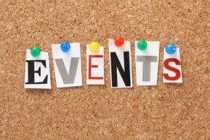 The word Events on a cork notice board