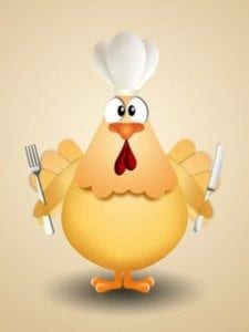 chicken with cutlery and chef's hat