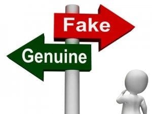Fake Genuine Signpost Means Authentic or Faked Product