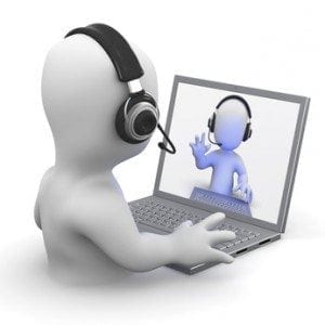 3d Little man talks to his friend on line Free video calling service